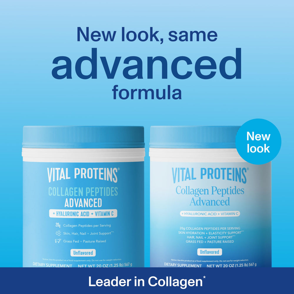 Collagen Peptides Powder Advanced with Hyaluronic Acid & Vitamin C - 20oz Collagen Protein, Unflavored, 28 Servings