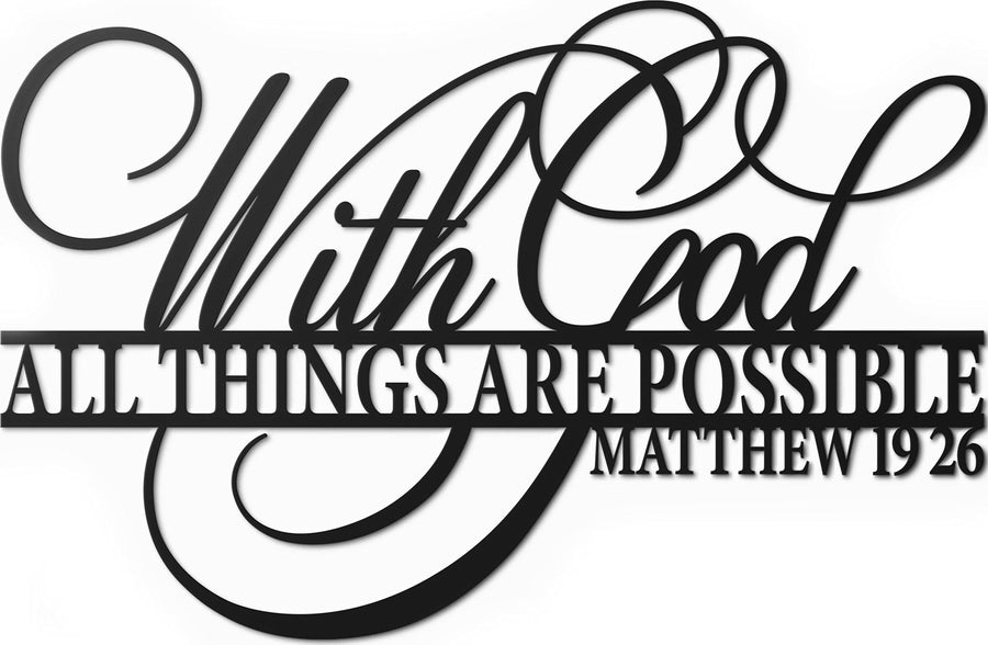 With God All Things Are Possible Sign Metal Wall Decor, 18X12 Inch Religious Scripture Black Christian Bible Verses Everthing Is Possible with God Bibical Wall Hanging Decoration