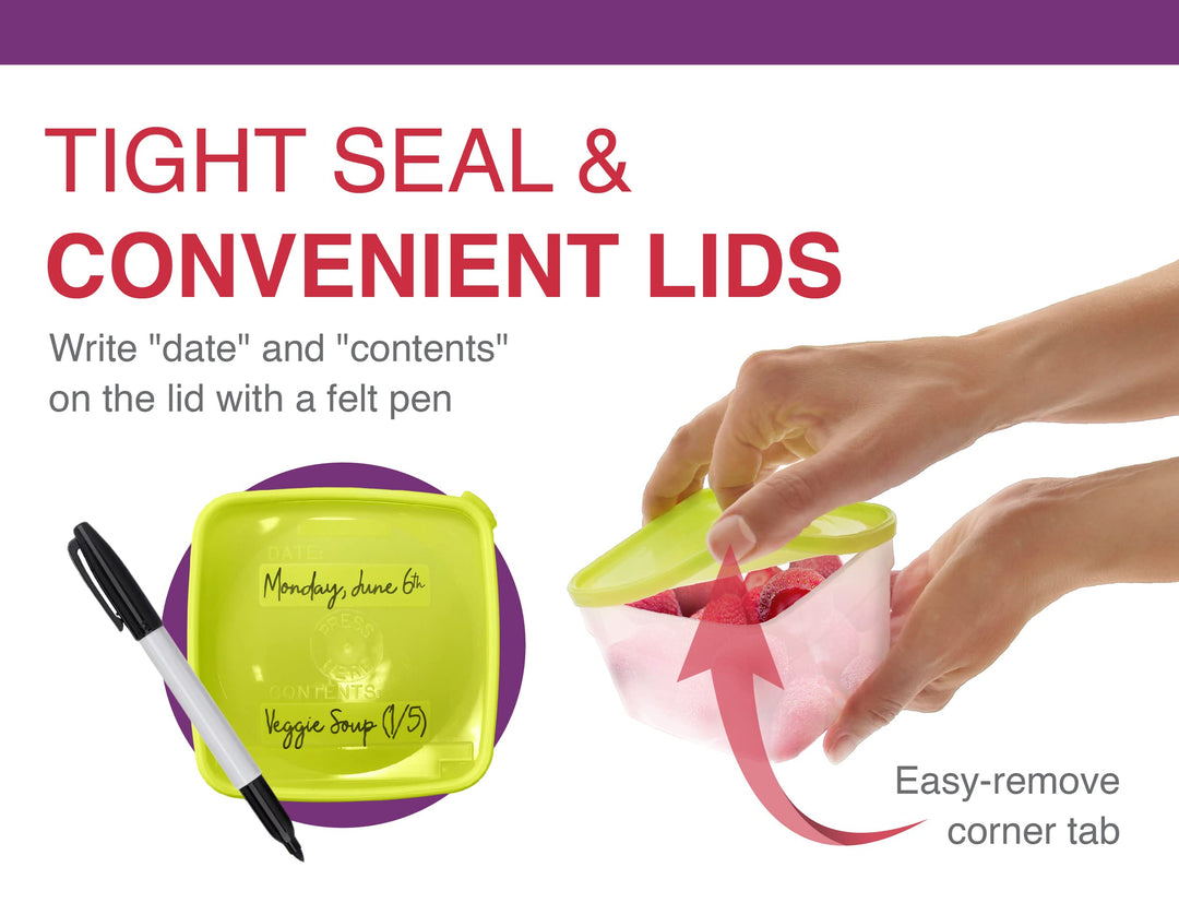 1 Pint Freezer Containers for Food Storage, 10 Pack with Lids - USA Made Reusable Plastic Food Storage Containers - Prep, Store and Freeze - BPA Free, Dishwasher Safe