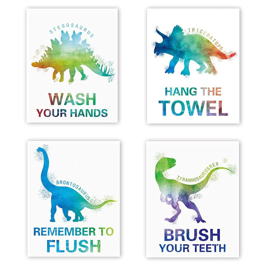 Mimeile Bathroom Wall Cute Dinosaur Art Prints Set of 4