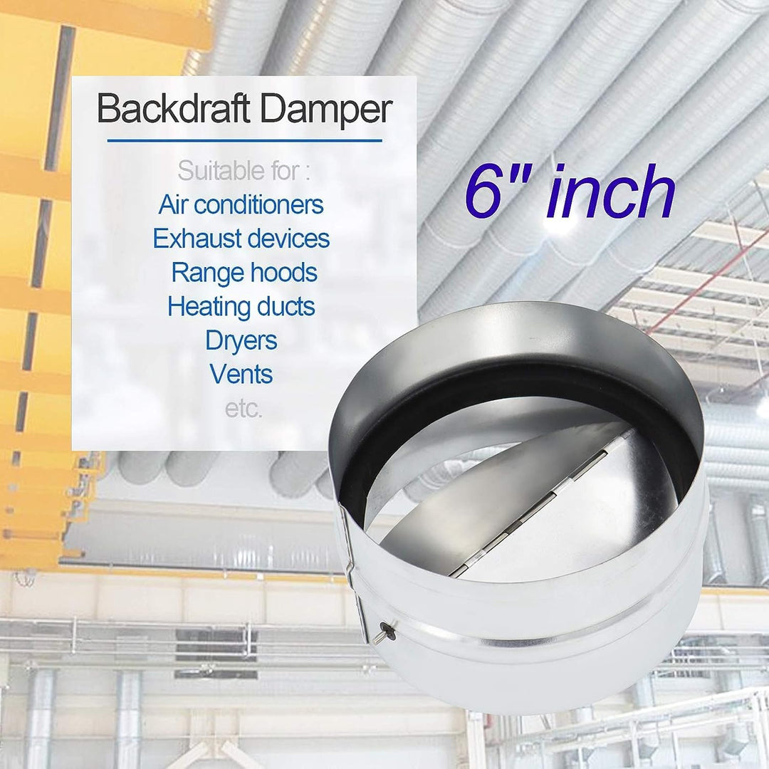 6 Backdraft Damper Duct,One-Way Airflow Ducting Insert with Spring-Loaded Folding Blades,Compatible with Air Conditioners, Range Hoods and Exhaust Fans