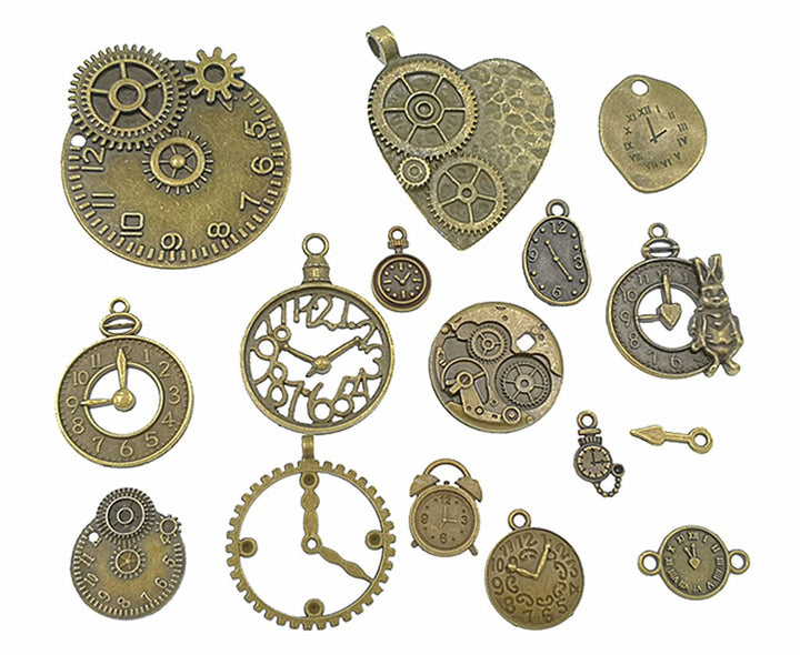 Clocks and Watches Dial Face Movement Charm Alloy Multistyle Steampunk Pendant Charm Connector for DIY Jewelry Making Accessaries(100 grams) (Bronze)