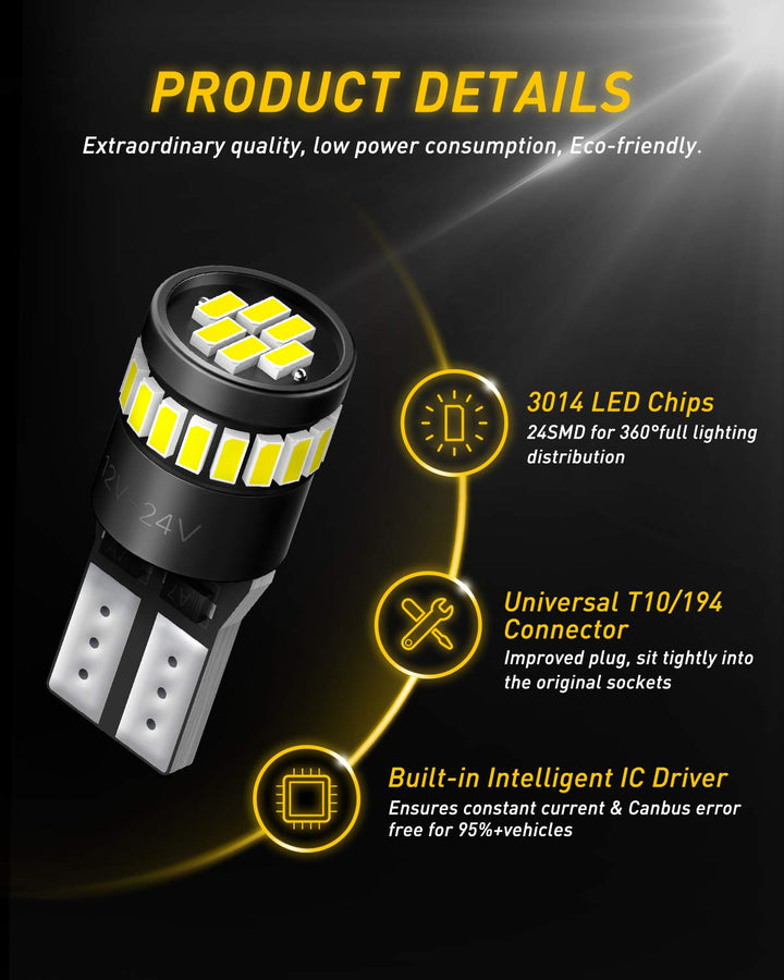 AUXITO 194 LED Light Bulb 6000K White 168 2825 W5W T10 