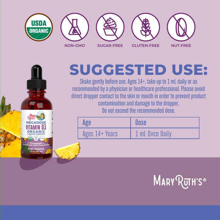 Vitamin D3 Liquid Drops | Megadose 4000 IU | USDA Organic Liquid Vitamin D Spray for Adults &amp; Kids | Immune Support &amp; Bone Health | Vegan | Gluten Free | Non-GMO | 30 Servings