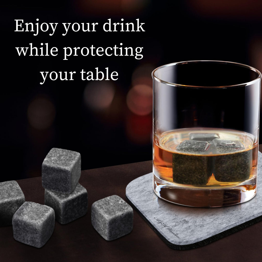 A&amp;A Wonders Premium Whiskey Stones 100% Natural Granite Set of 9 Chilling Rocks Stone Reusable Ice Cubes for Drinks with Velvet Carrying Pouch, Gift for Whiskey Lovers (9 Cubes)