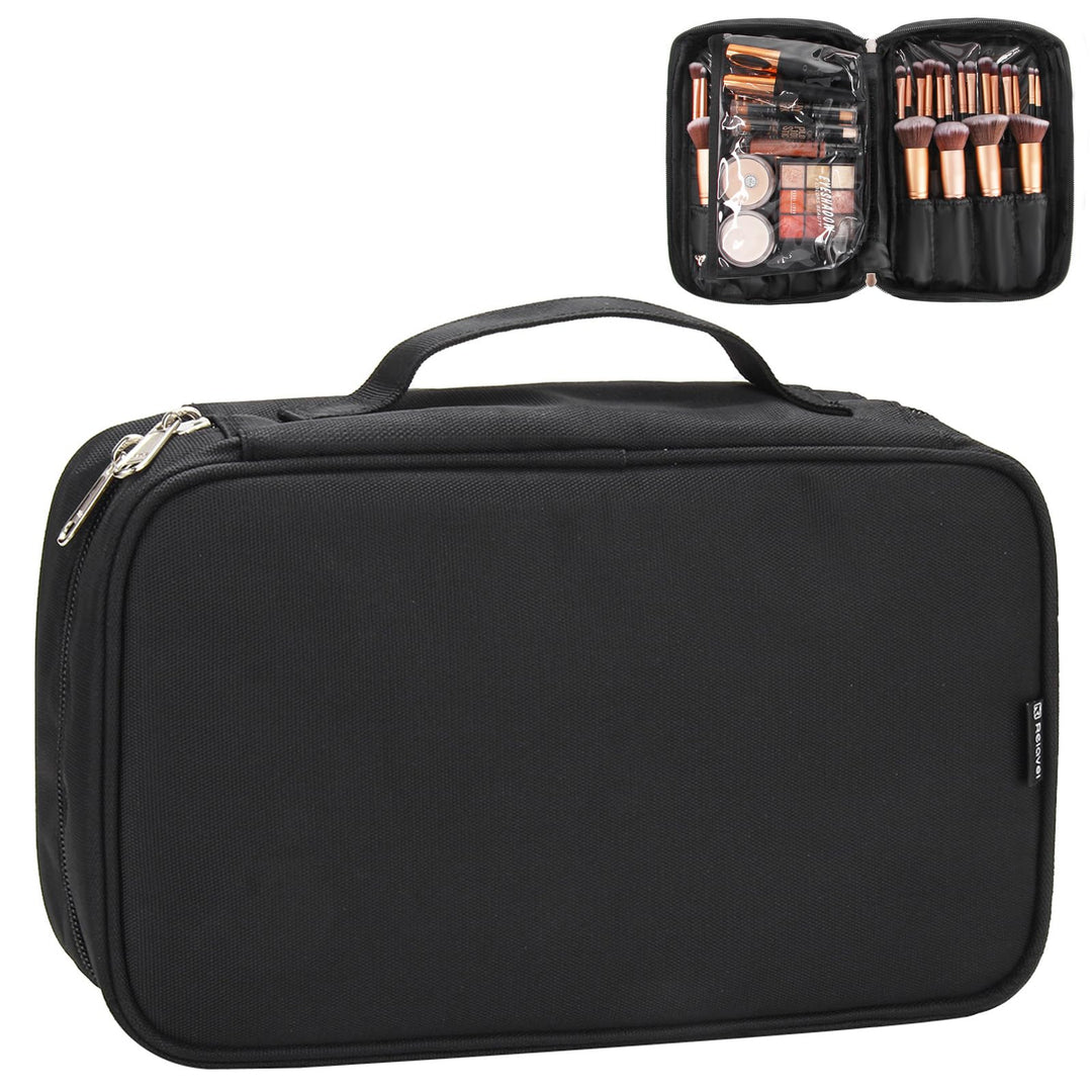 Makeup Brush Bag, Makeup Brush Organizer Cosmetic Bags Makeup Artist Case with Belt Strap Holder Multi functional Cosmetic Bag Makeup Handbag for Travel &amp; Home Gift (Black)