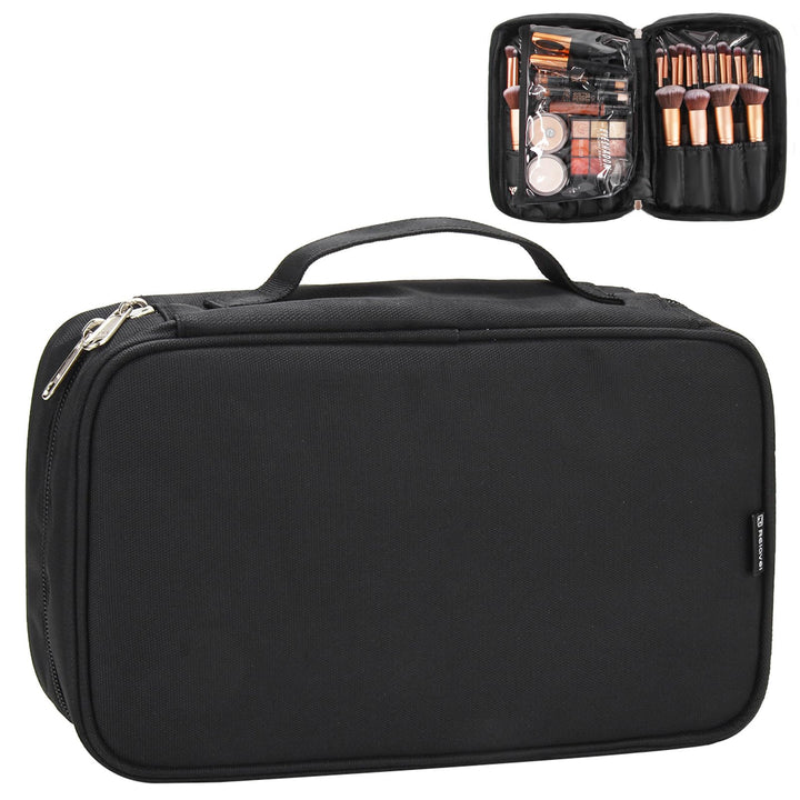 Makeup Brush Bag, Makeup Brush Organizer Cosmetic Bags Makeup Artist Case with Belt Strap Holder Multi functional Cosmetic Bag Makeup Handbag for Travel &amp; Home Gift (Black)