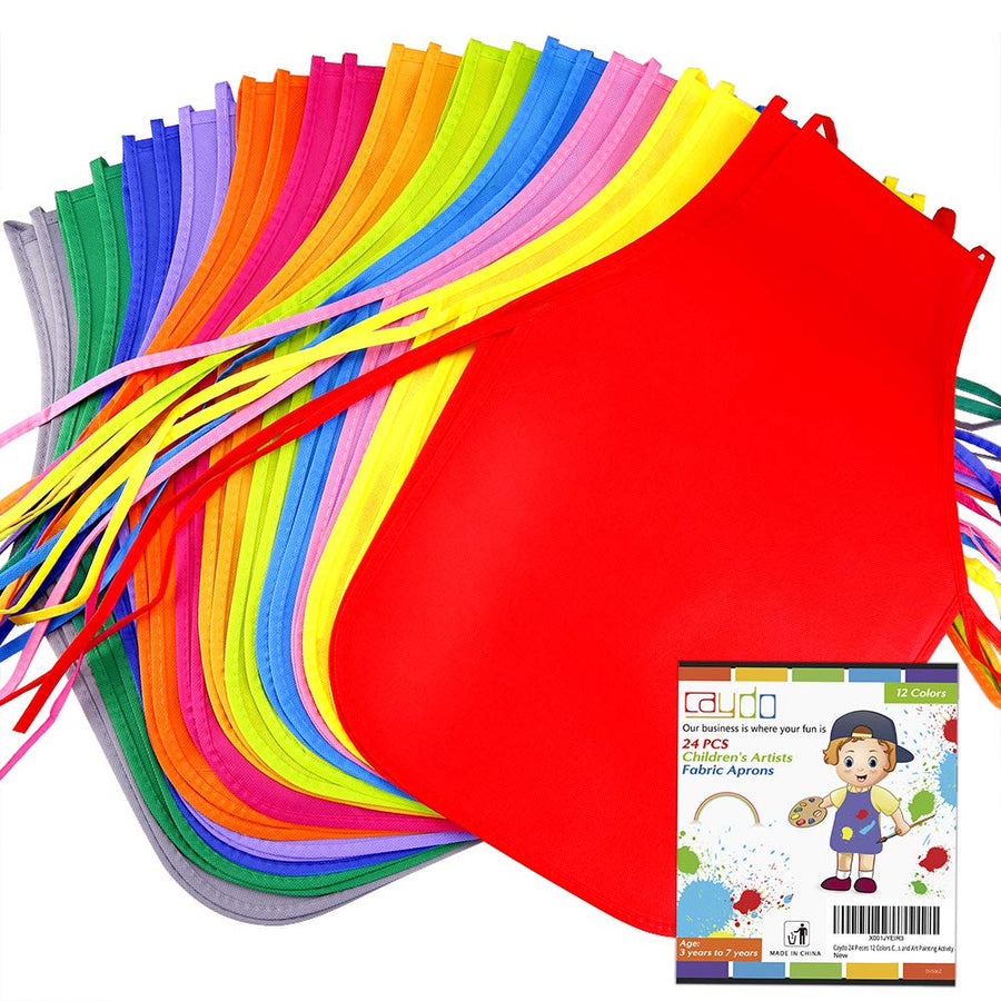 24 Pieces 12 Colors Children's Artists Fabric Aprons for Kitchen, Classroom, Community Event, Crafts and Art Painting Activity