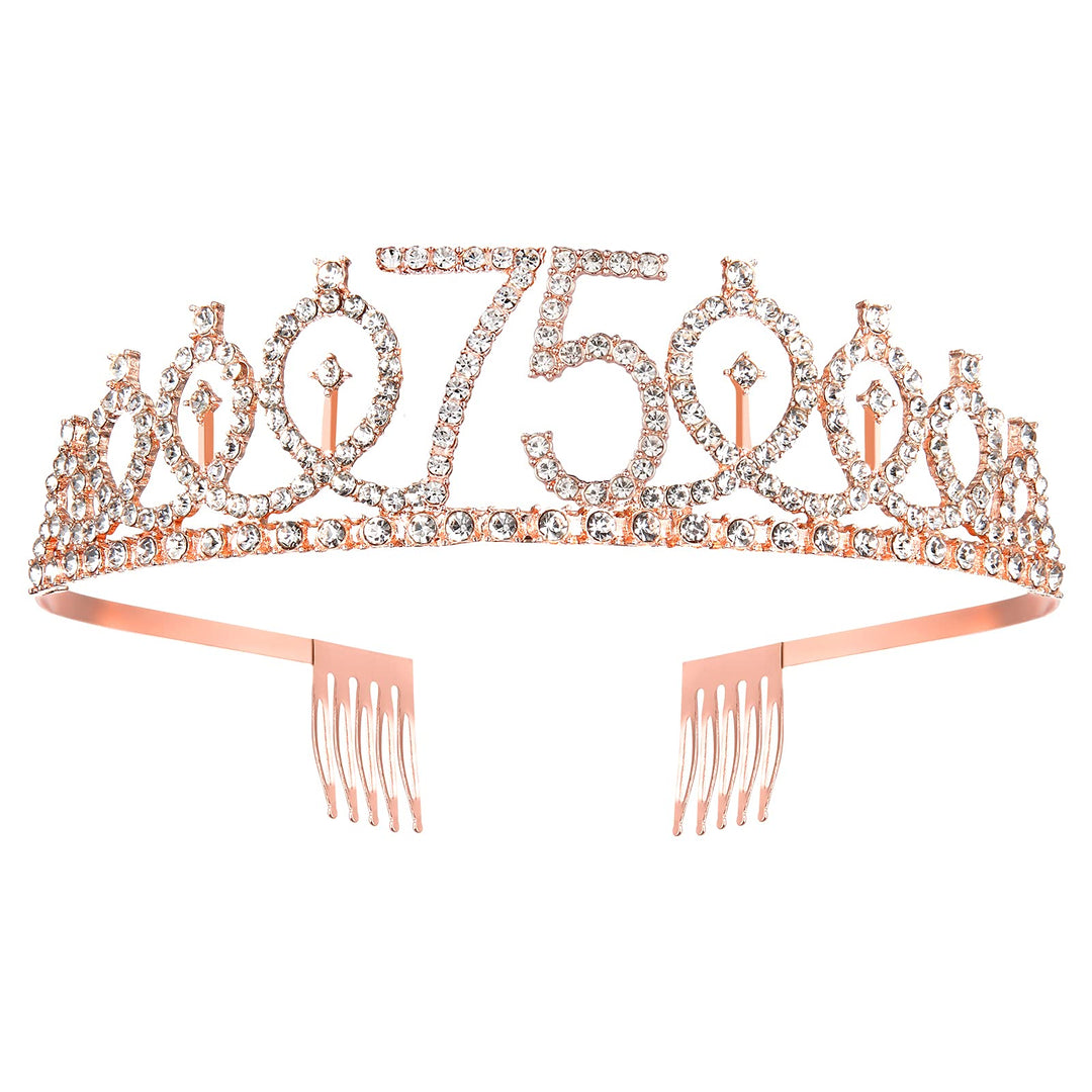 75th Birthday Sash and Tiara for Women, Rose Gold Birthday Sash Crown 75 &amp; Fabulous Sash and Tiara for Women, 75th Birthday Gifts for Happy 75th Birthday Party Favor Supplies