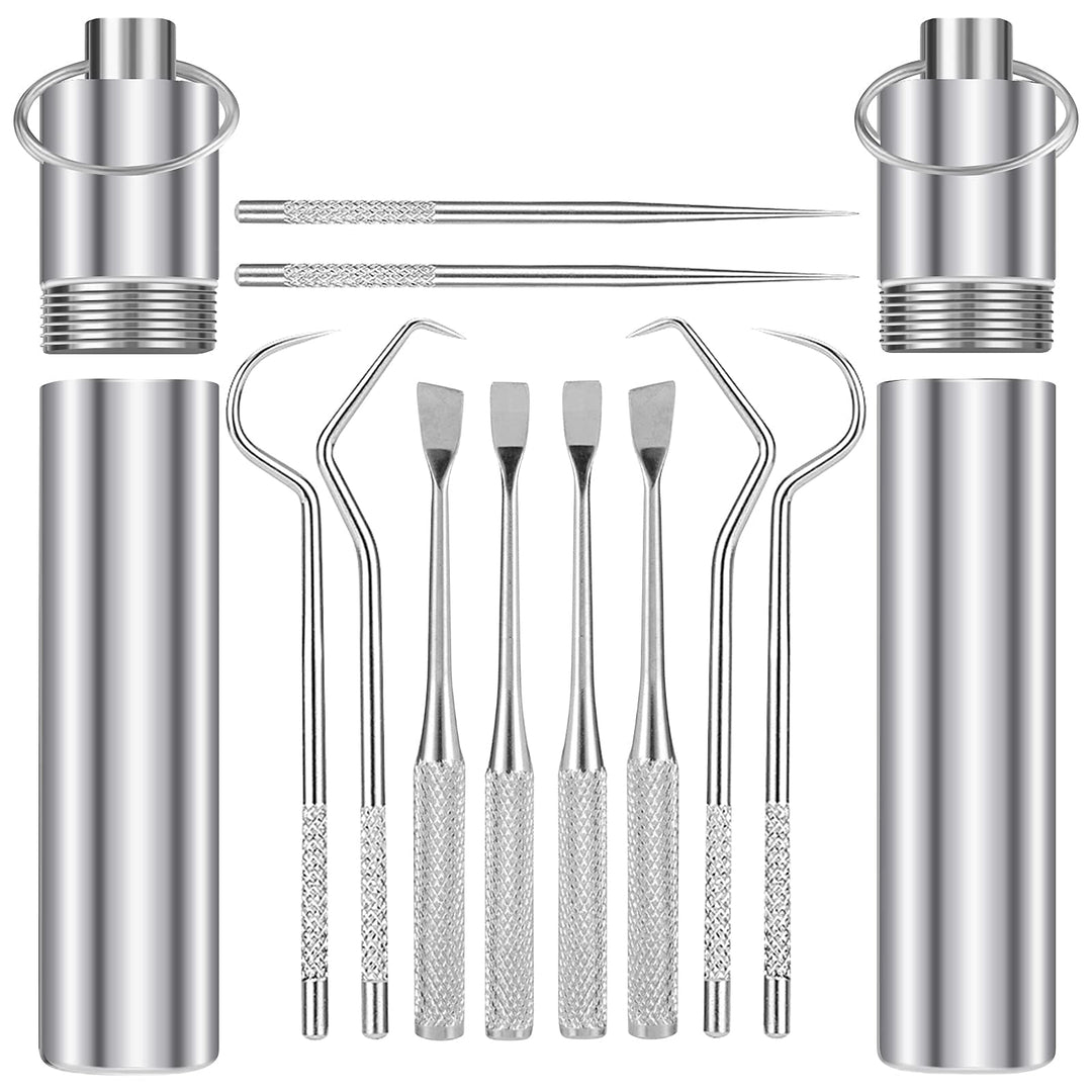 5 Pieces 2 Set Portable Metal Toothpicks,Titanium toothpick Stainless Steel Toothpick Reusable Toothpicks Holder for Outdoor Camping Picnic Travel