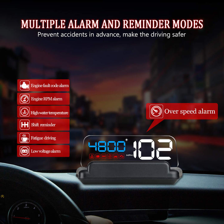 Car HUD Display, Head Up Display OBD2 HUD with Reflection Board Stereo Projecting Display Speed RPM Voltage Car Digital Speedometer C500