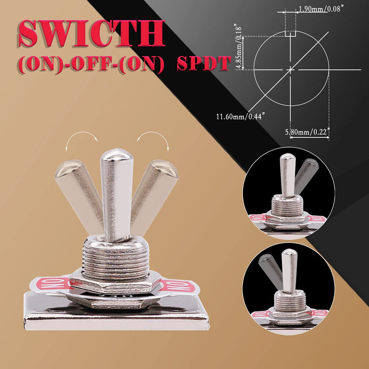 /3Pcs Heavy Duty Rocker Momentary Toggle Switch 16A 250V AC SPDT 3 Position 3 Pin (ON)-Off-(ON) Switch with Metal Bat Waterproof Boot Cap Cover Ten-123-B123