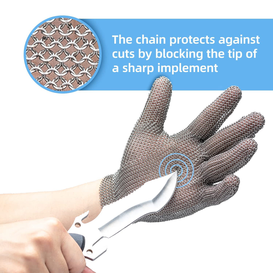 ProGuard-X Highest Level Cut Resistant Stainless Steel Metal Mesh Chainmail Glove PM5201 Butcher Glove for Meat Cutting Food Processing Knife Sharpening Oyster Shucking Kitchen Fish Fillet(M)