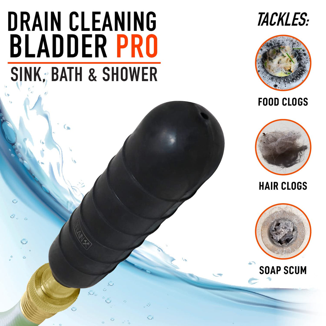 Hydro Pressure Drain Cleaning Bladder - Fits 1 to 2 Drain Pipes - Unclogs Stubborn Blockages in Bathroom Sinks, Shower Drains, Bathtubs, Plumbing Pipes