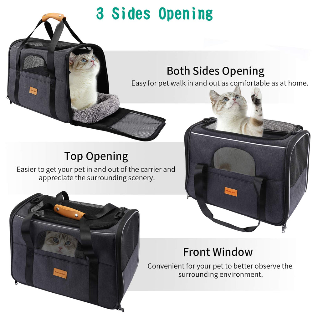 Cat Carrier Dog Carrier, Pet Travel Carrier Airline Approved for Small Dogs Puppies Cats of 15lbs, Portable Pet Transport Bag with Adjustable Shoulder Strap + Removable Soft Cushion + Foldable Bowl