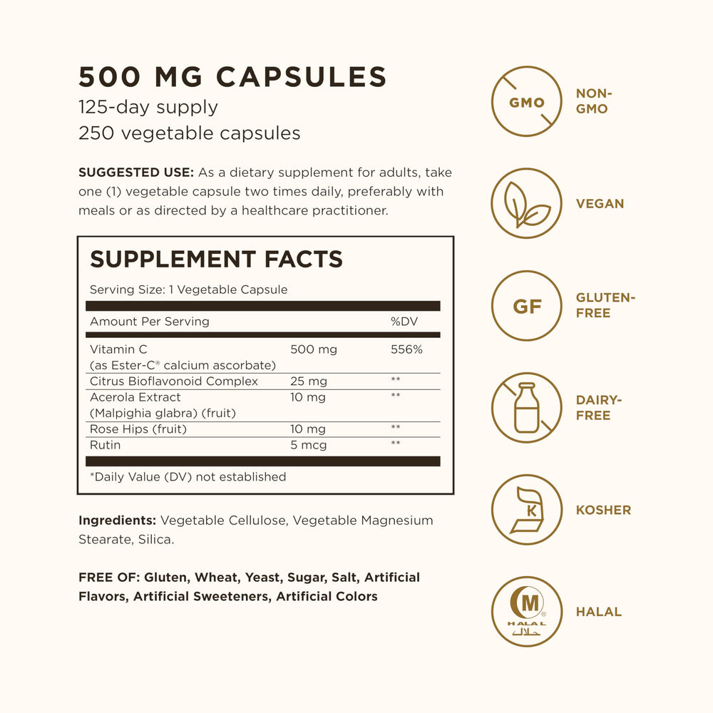 Solgar Ester-C Plus Vitamin C (Ascorbate Complex) - Gentle & Non Acidic - Antioxidant & Immune Support - Non GMO, Vegan, Gluten Free, Kosher - Berry, Standard Packaging, 250 Count