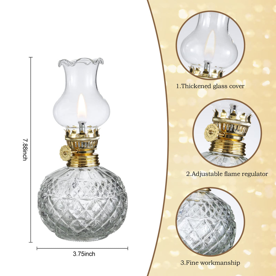 Spherical Classic Oil Lamp with Clear Glass Lampshade Adjustable Switch Kerosene Lamp Oil Lantern 7.08in Height