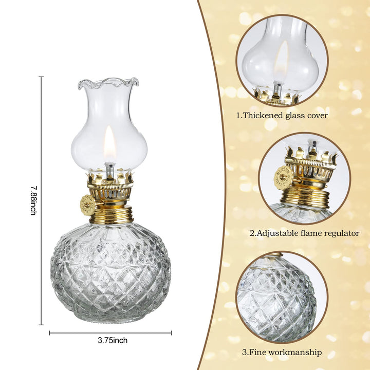 Spherical Classic Oil Lamp with Clear Glass Lampshade Adjustable Switch Kerosene Lamp Oil Lantern 7.08in Height