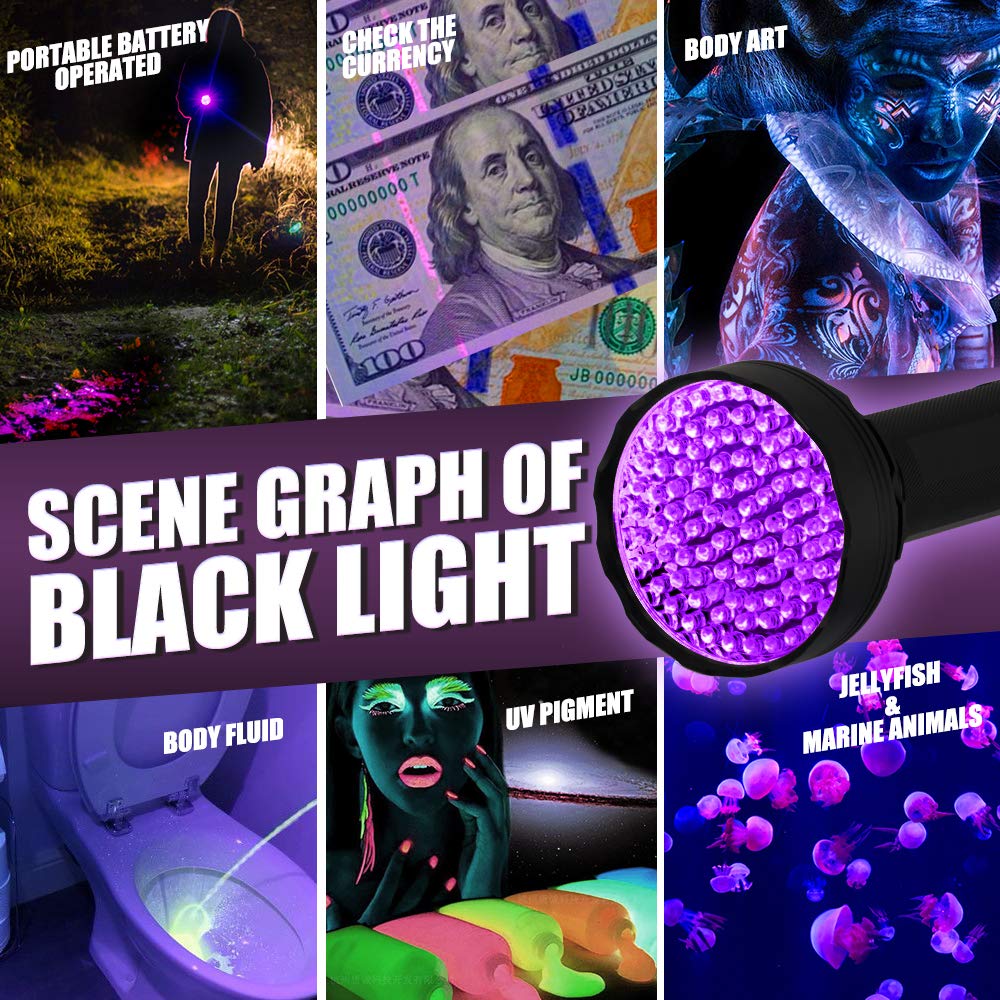 Anipaw UV Black Light Flashlight, Super Bright 100 LED 395 nM Ultraviolet Blacklight Detector for Urine for Dog/Cat, Dry Stains, Bed Bug, Professional Blacklight Flashlight for Scorpions Hunting
