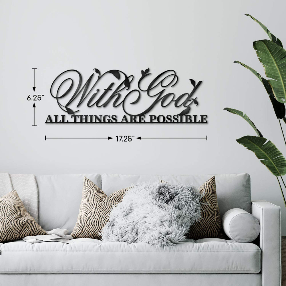 With God All Things Are Possible Sign Metal Wall Decor, 18X12 Inch Religious Scripture Black Christian Bible Verses Everthing Is Possible with God Bibical Wall Hanging Decoration