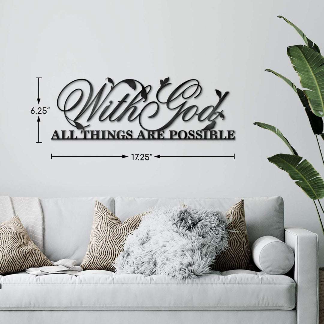 With God All Things Are Possible Sign Metal Wall Decor, 18X12 Inch Religious Scripture Black Christian Bible Verses Everthing Is Possible with God Bibical Wall Hanging Decoration