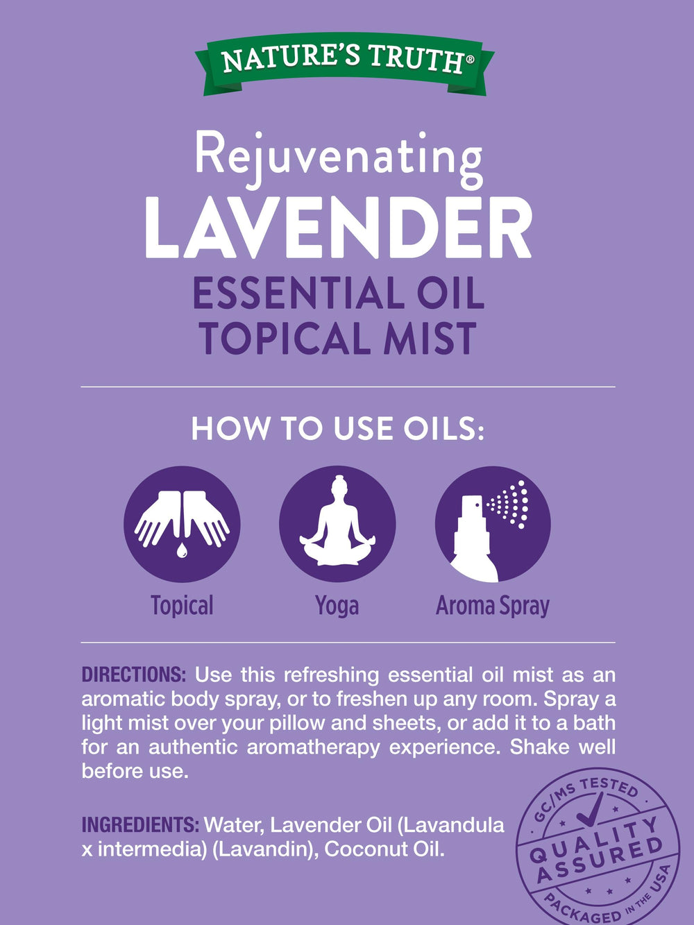 Lavender: Nature's Truth Mist Spray, Rejuvenating L