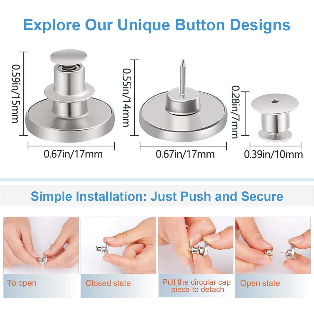 FlyingLeaves 12PCS Metal Jeans Button Replacement Kit - Easy Install Snap Buttons for Denim, Adjustable Waist, No Sew Tool-Free Fasteners, Durable &amp; Removable Jean Button Pins for Pants, Jackets