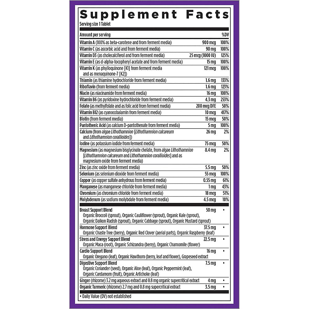 Women&#39;s Multivitamin, Every Woman&#39;s One Daily 40+, Fermented with Probiotics + Vitamin D3 + B Vitamins + Organic Non-GMO Ingredients - 24 Count