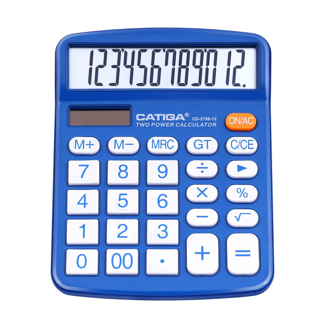 Desktop Calculator 12 Digit with Large LCD Display and Sensitive Button, Solar and Battery Dual Power, Standard Function for Office, Home, School, CD-2786 (Blue)