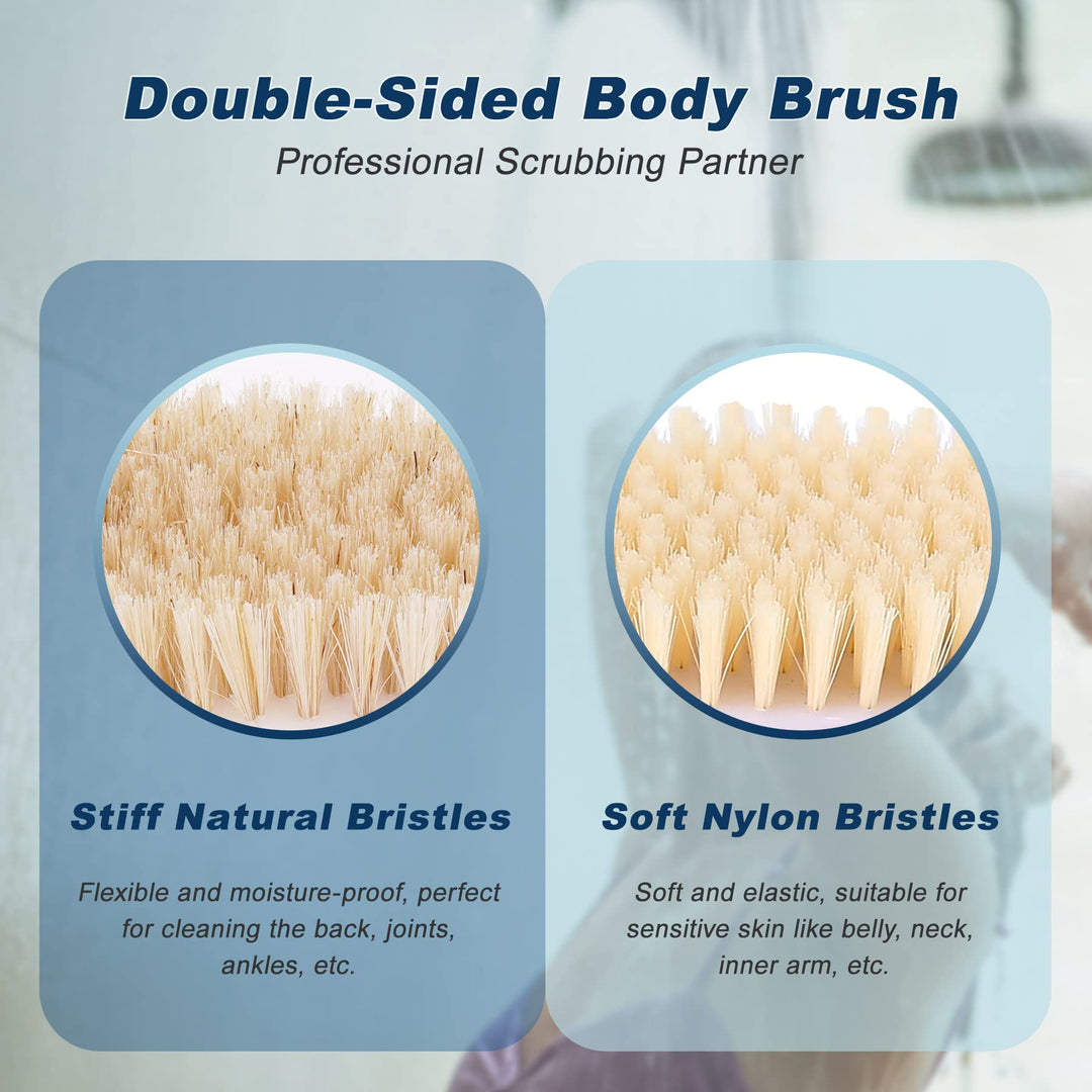 Ergonomically Back Scrubber for Shower - Double-Sided Back Brush Long Handle for Shower, Wet &amp; Dry Brush for Cellulite and Lymphatic