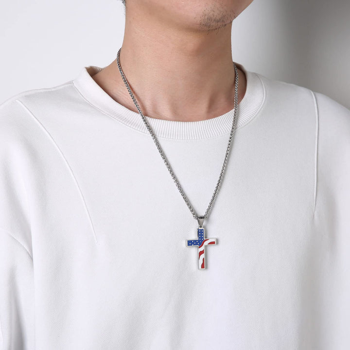 HZMAN American Flag Patriotic Cross Religious Jewelry P