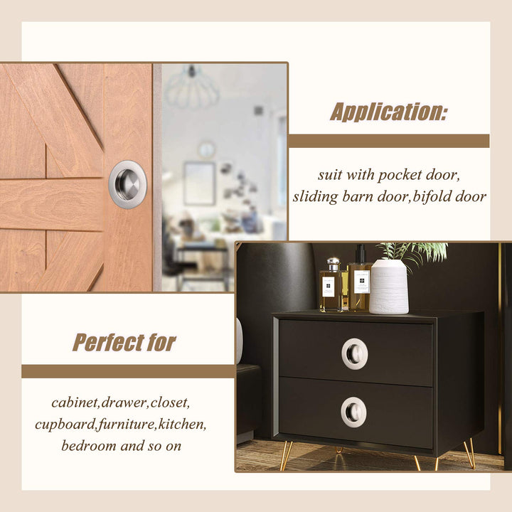 (2 Pack Round Flush Door Pulls Black Recessed Cabinet Handles Stainless Steel Recessed Sliding Door Pulls 2 Inch(50mm) Diameter Closet Door Finger Pulls