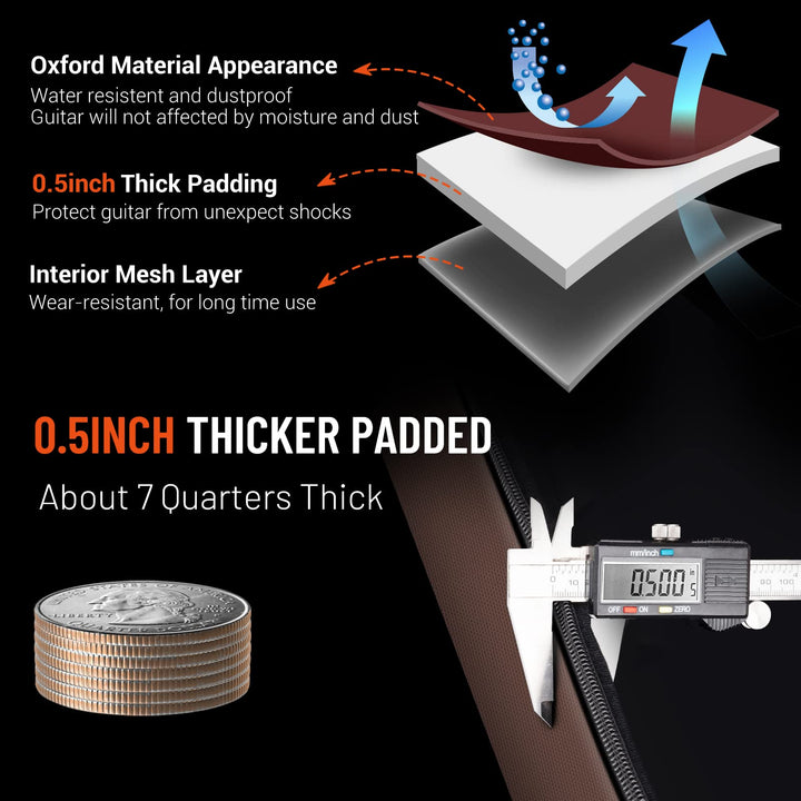 Guitar Bag 40 41 42 In 6 Pockets Guitar Case Water Resistent Oxford Cloth 0.5 In Extra Thick Sponge Padded for Acoustic Classical Guitar with Anti-theft Pocket CY0150