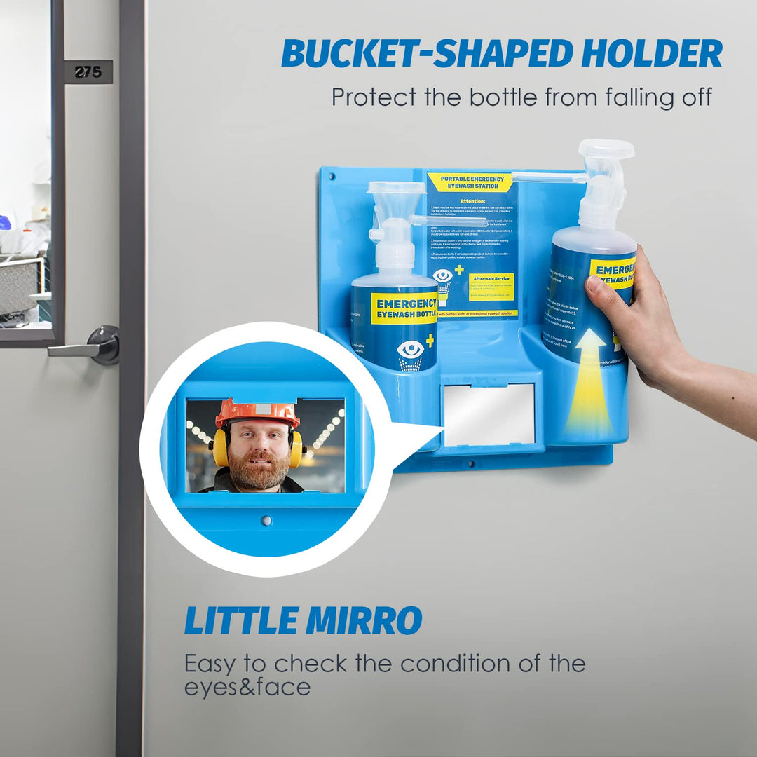 Portable Eye Wash Station with Eyewash Bottles, Emergency Wall Mount Eyewash Station, Self-contained Eye Wash Kit with Mirror&amp;16.09oz Bottles, Emergency Eye Wash Unit, NO Eyewash Solution