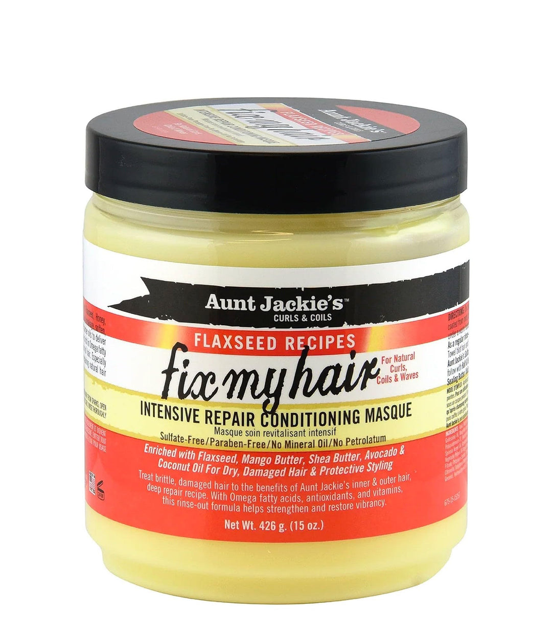 Aunt Jackie&#39;s Flaxseed Recipes Fix My Hair, Intensive Repair Conditioning Masque, Helps Prevent and Repair Damaged Hair, 15 Ounce jar