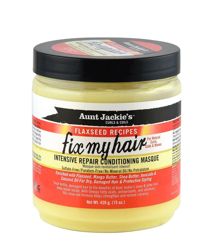 Aunt Jackie&#39;s Flaxseed Recipes Fix My Hair, Intensive Repair Conditioning Masque, Helps Prevent and Repair Damaged Hair, 15 Ounce jar