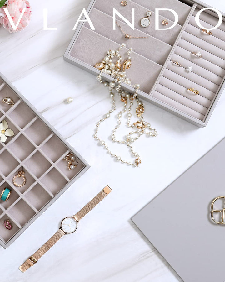 NEW Miller Jewelry Trays Stackable Showcase Display Drawer Organizer Storage- Multi-Purpose,Multiple Combinations, Large Capacity Multi-Layer Design and Fashion(Grey)