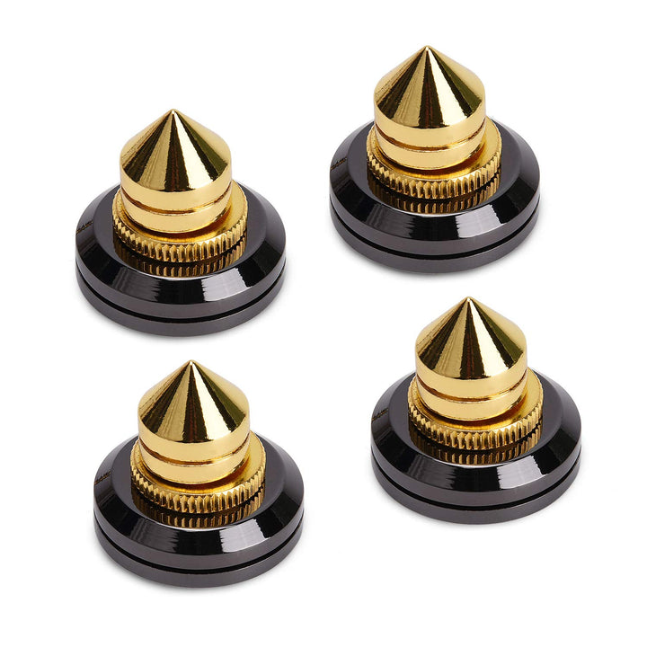 4PCS Golden Speaker Isolation Spikes with Plated Speaker Spikes Pads Mat, Speaker Spikes &amp; Speaker Spike Pad Kit with Double-Sided Adhesive for Subwoofer CD DVD Player Audio Amplifier Recorder