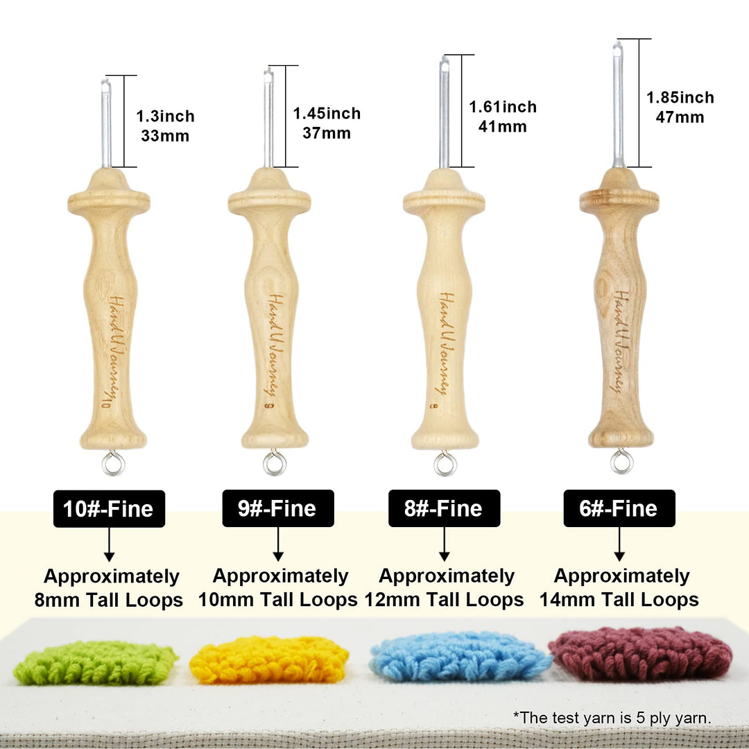 7 Sizes Wooden Handle Punch Needle Rug Hooking Tool Complete Set with Oxford Open-Side Design