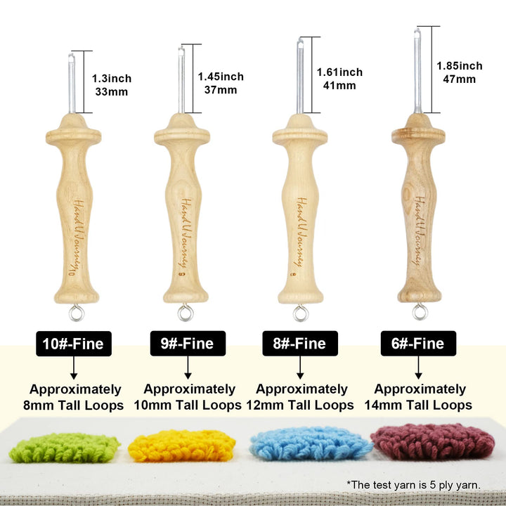 7 Sizes Wooden Handle Punch Needle Rug Hooking Tool Complete Set with Oxford Open-Side Design