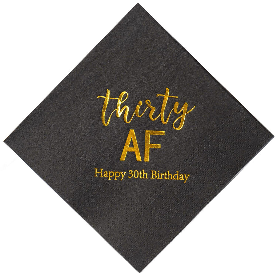 Crisky 30th Birthday Napkins Black Gold Thirty AF 30th 