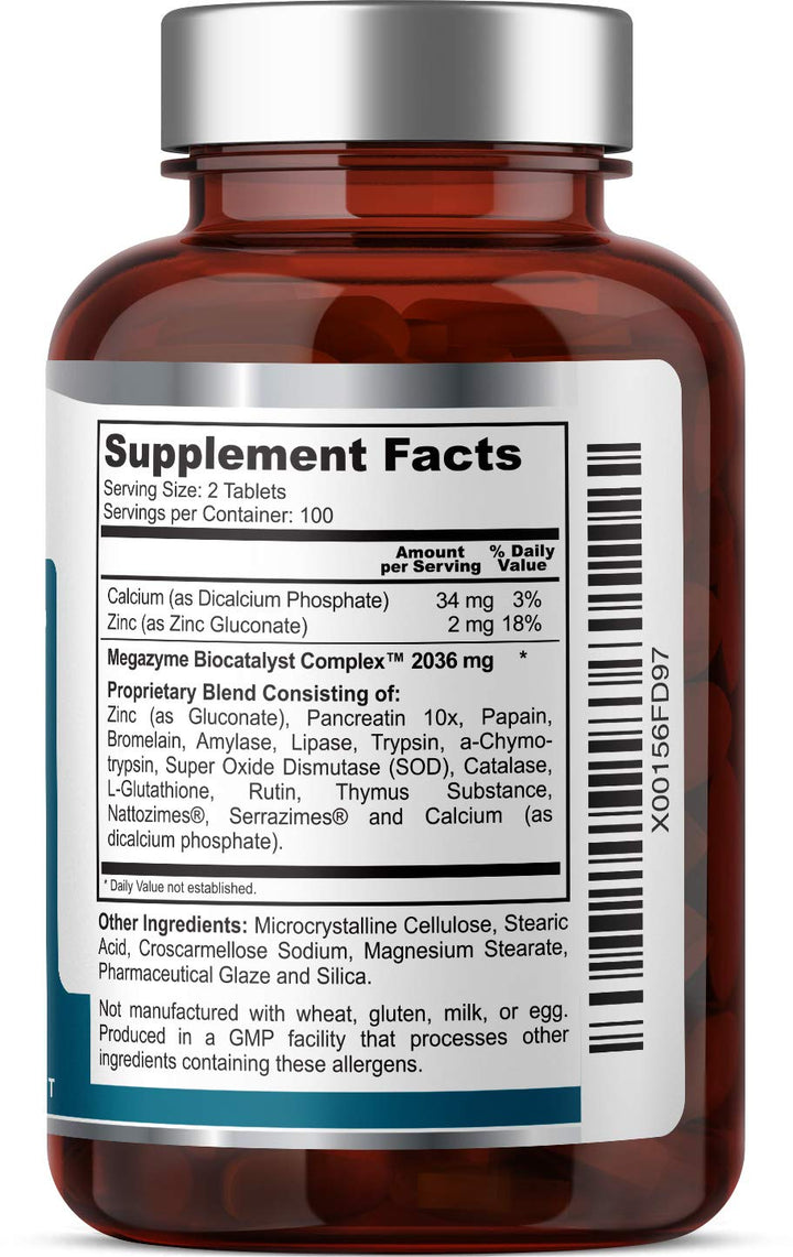 Megazyme Forte 200 Tablets - Natural Plant Proteolytic Enzymes Nattozimes Serrazimes Supports Digestive System Immune Health
