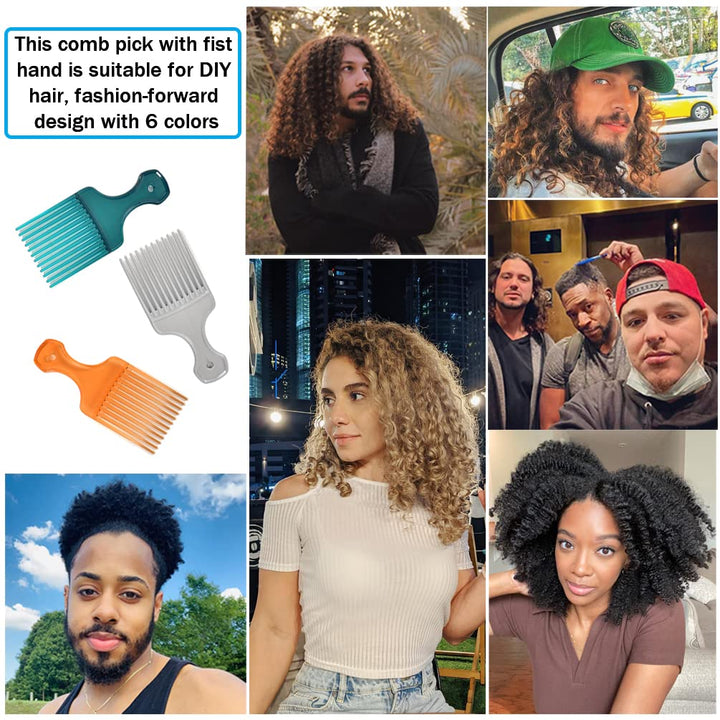 6 Pack Hair Picks for Curly Hair, 6.3 Inch Plastic Afro Pick for Women Men Hair Styling, Wide Tooth Afro Comb for Hairdressing (6 Colors)