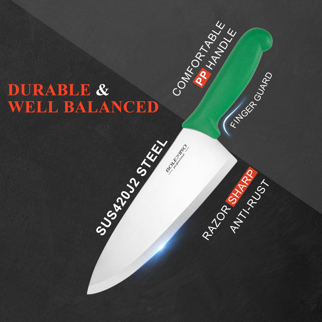 8 inch Japanese High Carbon Stainless Steel Chef Knife, Professional Extra Sharp Wide Cook Knife with Non-slip Ergonomic Handle, for Kitchen Home Restaurant