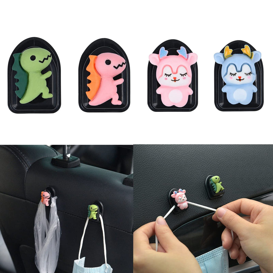 Cute Car Mini Hook for Mask, Cute Car Hooks for Dashboard for Keys Purse Hooks for Earphone Charging Cable, Adhesive Hooks Wall Hanging Hooks 4Pack