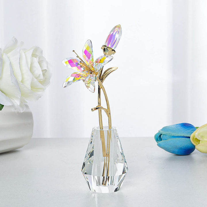 Crystal Artifical Tiger Lily Flowers with Crystal Vase - AB Coated Crystal Collectible Figurines Blooming Lily Flower for Home,Wedding - Gift Idea for Mothers Day, Valentine&#39;s Day