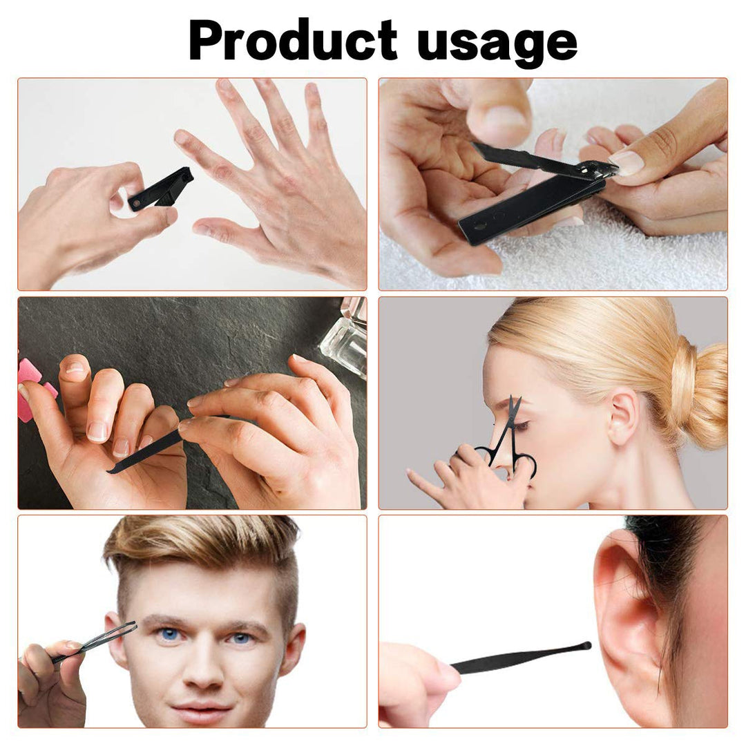 Manicure Kit Nail Clippers Set Stainless Steel Professional Pedicure Black 8 in 1 Grooming Nail Scissors Cutter Ear Pick Tweezers Scissors Eyebrow Nail file for Man&amp;Women gift (black/red_8in1)