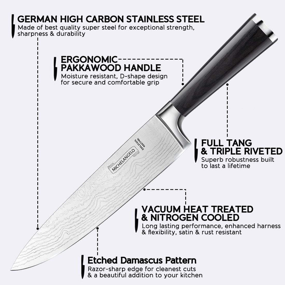 Professional Chef Knife 8 Inch Pro, German High Carbon Stainless Steel with Ergonomic Handle, Japanese Knife, for Kitchen - Inch, Etched Damascus Pattern