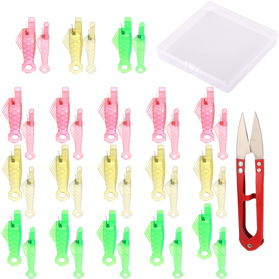 36Pcs Sewing Machine Inserter Needle Threaders Fish Type Automatic Sewing Needle Threaders Hand Machine Sewing Tool with Clear Box for Small Eyes Needle