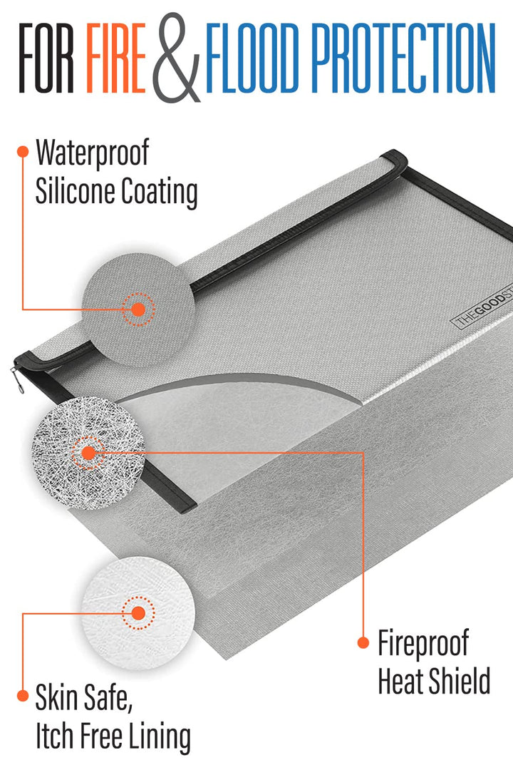 Fireproof Document Bag Envelope Size: 8 x 5 [2000°F – Grey] Fireproof Cash Bags with Zipper Small Water and Fire Resistant Money Bag for Cash Storage, Fireproof Bags for Cash Fire Proof